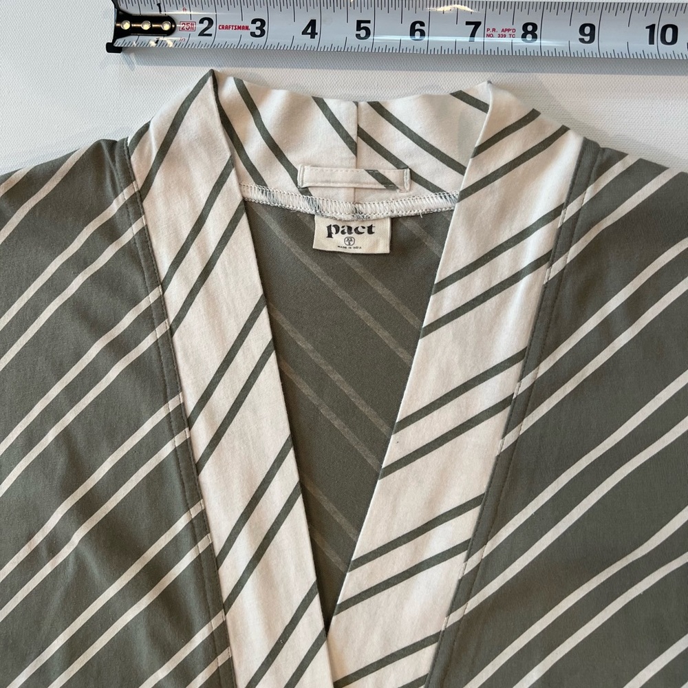 Pact 100% Organic Cotton Olive and Cream Striped Robe 3/4 Sleeve Size XS - Picture 8 of 12